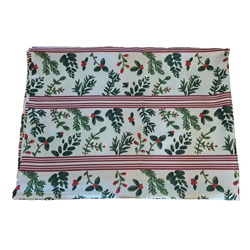 Christmas Tablecloth Christmas Ivory Green Red Holly Striped Festive 84X60